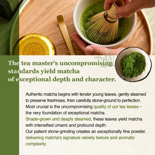 Vista 10 de KATSUHIKO Matcha orgánico japonés - Grado ceremonial - cuidadosamente seleccionado por nuestro maestro de té Kyoto de 20ª generación (est. 1751).