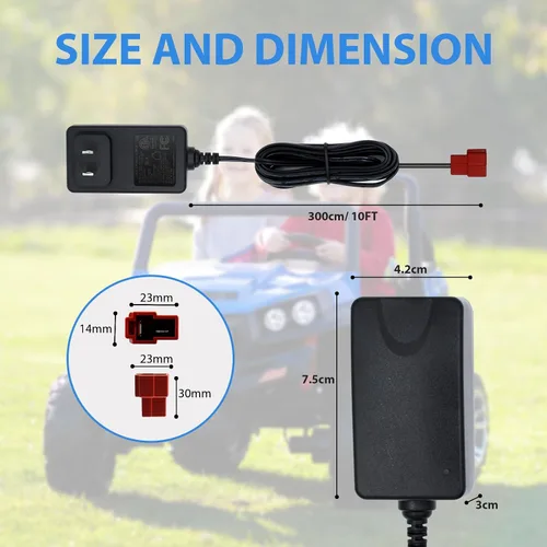 Vista 3 de Cargador de batería certificado ETL de 12V 1A con enchufe cuadrado para juguetes de paseo, cable de 10 pies