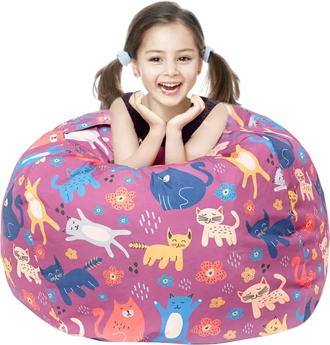 Vista 10 de LOLOMLO Funda para puf de almacenamiento de animales de peluche, para niños, mantas, toallas, puf (solo cubierta), sofá de lona con cremallera YKK
