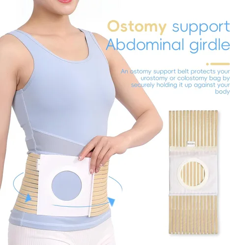 Vista 2 de Cinturón de ostomía abdominal, banda elástica transpirable para el vientre, antihernia para cuidados postoperatorios, después de una cirugía