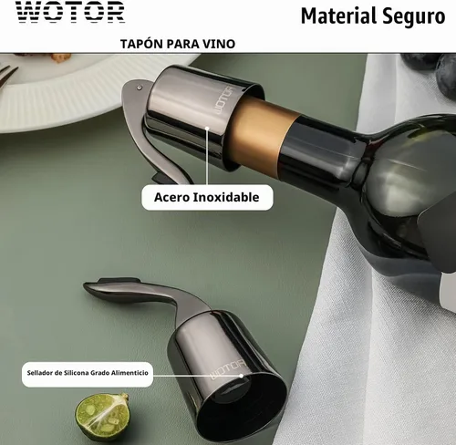 Vista 4 de WOTOR Tapones para botellas de vino de acero inoxidable con silicona Negro-2