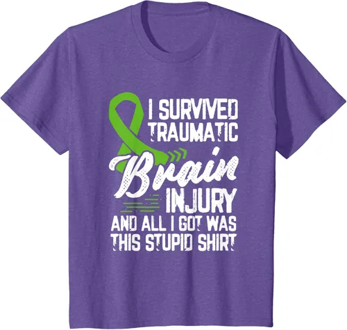 Vista 40 de Camiseta traumática con cinta verde para concienciación de lesiones cerebrales traumáticas I survived TBI, Negro, S