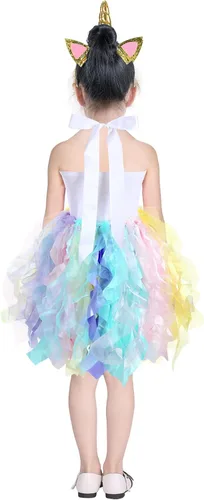 Vista 4 de Wish Care Vestido de unicornio para niñas de 3 a 10 años, vestido de tutú de unicornio con lentejuelas y arco iris, traje de fiesta de cumpleaños