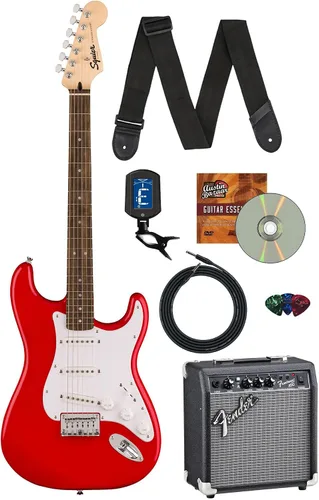 Vista 17 de Fender Squier Sonic Stratocaster HT H - Paquete Negro con Afinador, Correa, Púas y DVD de Guitarra Austin Bazaar Negro HT H