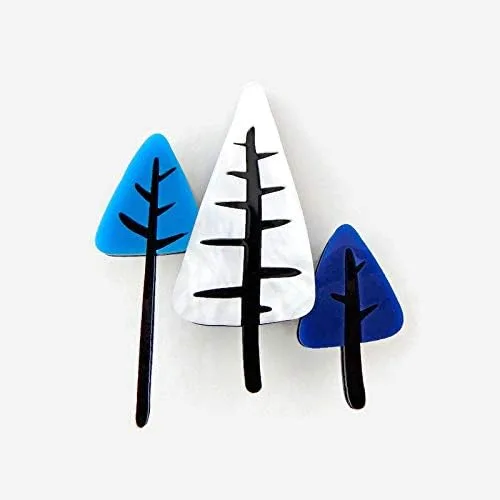 Vista 7 de Mid Century Modern Blue Trees Brooch, Unique Vintage 1950s Style Novelty Brooch, Handmade Brooch Pin