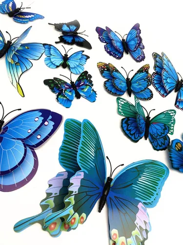 Vista 2 de 12PCS 3D mariposa nevera imanes pared etiqueta engomada hogar fiesta decoración azul