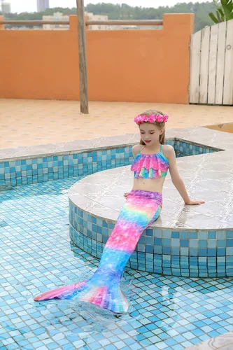 Vista 4 de DNFUN Colas de sirena para nadar para niñas, traje de baño de sirena con monoaleta