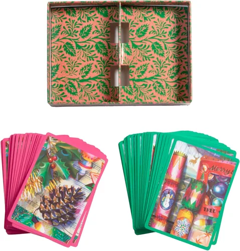 Vista 3 de eeBoo Piece & Love: Decoraciones de Navidad - Naipes para adultos, juego de 2 mazos tradicionales con hermosas obras de arte y bordes dorados
