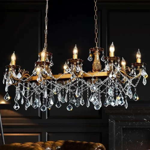 Vista 10 de Candelabros de Cristal Contemporáneos Lámpara Colgante de Isla 8 Luces Colgante de Vela Rectangular Lámpara de Techo para Comedor, Sala de Estar