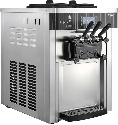 Vista 9 de VEVOR Máquina de helados comercial, rendimiento de 20-28 L/H, 2200 W 3 sabores para encimera de helado suave con 2 tolvas de 6 L y agitación