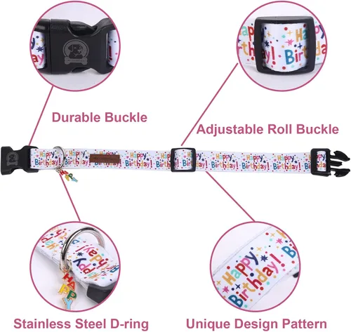 Vista 3 de MR. CHUBBYFACE - Collar de cumpleaños para perro con patrones, suave, ajustable, para perros pequeños, medianos y grandes
