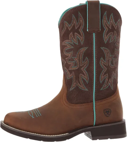 Vista 8 de Ariat Delilah Botas occidentales de punta redonda para mujer, botas de cuero de media pantorrilla, Marrón desteñido