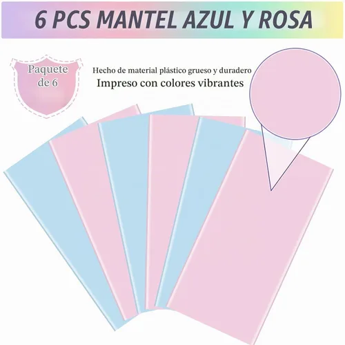 Vista 4 de MASHAN 6Pack de manteles para revelación de género, manteles desechables de plástico rosa y azul, fundas de mesa rectangulares para decoración