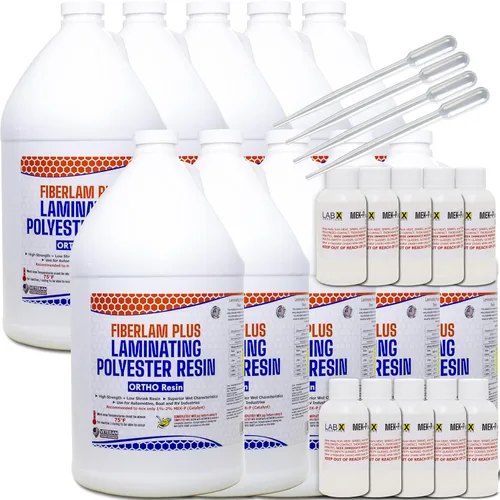Vista 10 de FIBERLAM Plus 1-10G Resina de poliéster 1-10 galones +endurecedor MEKP; revestimiento de baja viscosidad para laminado de estera/biaxial/tela