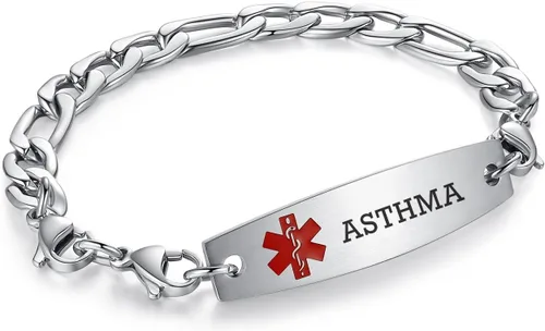 Vista 172 de Brazaletes de alerta médica ajustables de 7.5" a 9" para mujer/hombre, de acero inoxidable, intercambiables Cadena de bloque