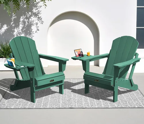 Vista 56 de SERWALL Silla Adirondack plegable para exteriores, silla de patio con portavasos - Ejército
