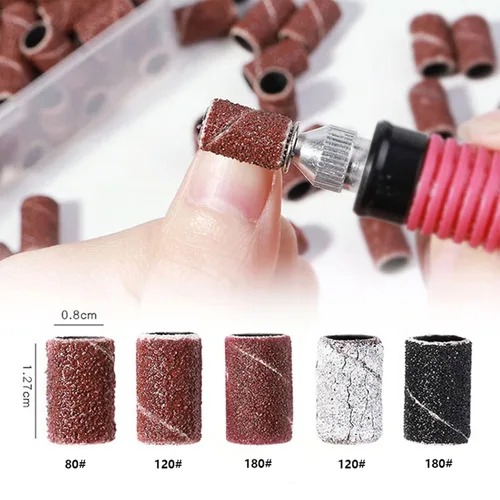 Vista 2 de Bandas de lijado – Bandas de lijado para arte de uñas – Yimart 210 unids/caja 80# 120 # 180# Bandas de lijado de uñas eléctricas para máquina