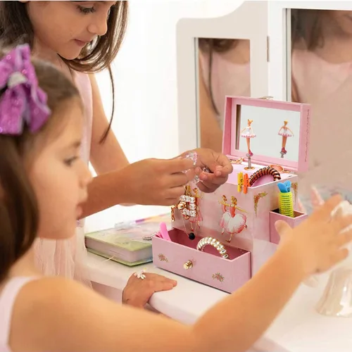 Vista 3 de Caja de música con diseño de bailarinas de ballet Ballet Friends, Bailarina, Rosado