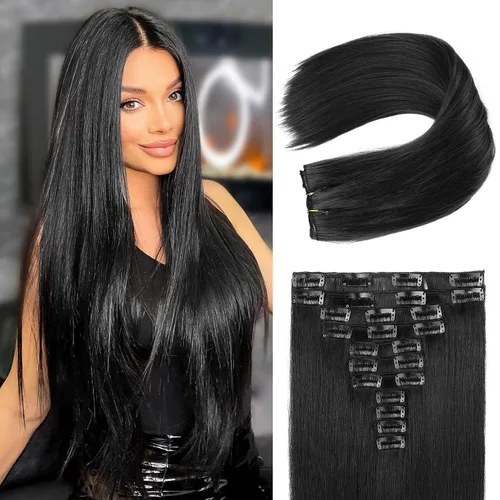 Vista 25 de REECHO Extensiones de cabello, 11 piezas de extensiones de cabello con clip de 24 pulgadas de largo, lacio, HE005, extensiones sintéticas naturales