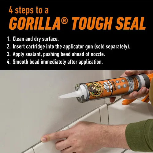 Vista 4 de Gorilla Sellador de silicona impermeable para calafatear y sellar, cartucho de 10 onzas (paquete de 1), sellador de calafateo transparente
