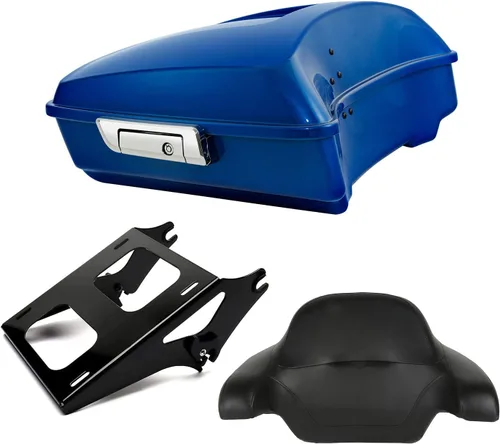 Vista 42 de Respaldo de Maletero de Equipaje King Tour Negro Brillante con Placa de Rack de Montaje Compatible con Harley Modelos Touring 2014-2025 Road Glide