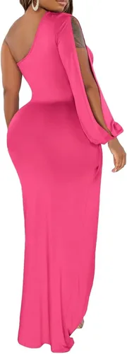 Vista 4 de Aro Lora Vestido largo sexy de un hombro fruncido con abertura lateral para mujer