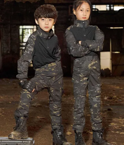 Vista 2 de HARGLESMAN Trajes militares tácticos para niños, camisa y pantalones de combate de Amry de manga larga