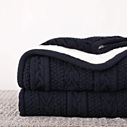 Vista 17 de Longhui bedding - Manta de punto trenzado de acrílico sherpa, gruesa, suave, grande, acogedora, manta de vellón tejida de color rojo vino para sofá