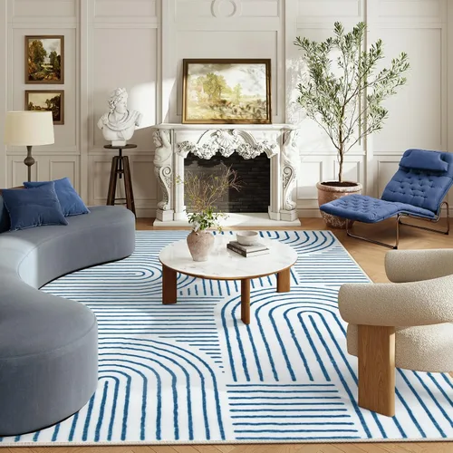 Vista 27 de Lahome Alfombras lavables abstractas, alfombra azul de 4 x 6 pies para dormitorio, guardería, suave, antideslizante, moderna, alfombra ultradelgada