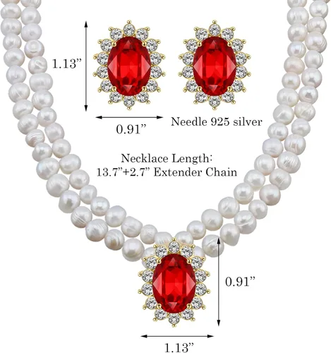 Vista 2 de Sisslia Juego de joyas de perlas para el día de San Valentín, collar de perlas de agua dulce, conjuntos de joyas para mujer, cadena en capas, collar