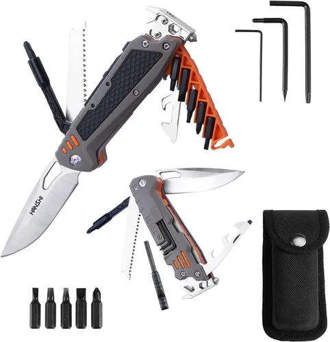 Vista 17 de HANSHI Llave Inglesa Ajustable Multiherramienta Martillo para Supervivencia, 16 en 1 Alicates Multiherramientas con Funda de Nylon, Navaja