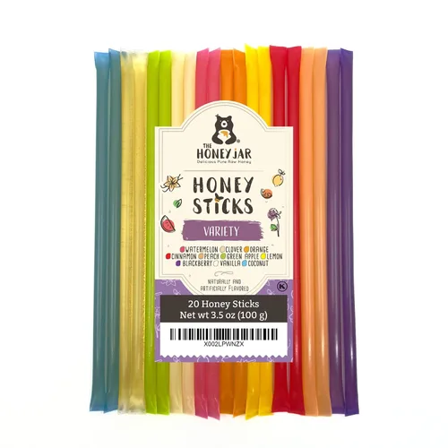 Vista 12 de The Honey Jar Palitos de miel con sabor a mora, pajitas de miel pura para el té, café o un placer saludable, una cucharadita de miel saborizada por