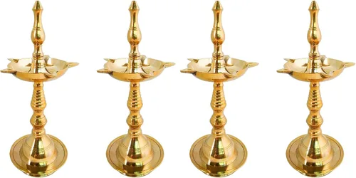 Vista 9 de Latón Kerala Samai Standing Deepak para Puja – Lámpara de aceite tradicional Diya Indian Grabado Profundo Diwali Deepawali Kutthu Vilakku Pooja