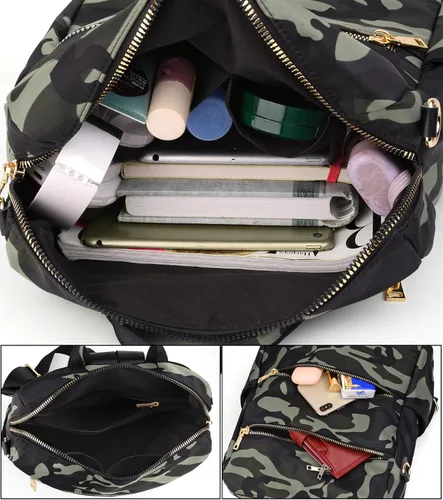 Vista 3 de Uromee Mochila para mujer, bolsa de hombro impermeable de nailon para viaje, 303 Camo, Mochilas Daypack