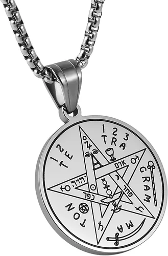Vista 4 de HZMAN Collar con colgante de pentagrama hebreo de acero inoxidable con tetragrammatón y cadena de 217in