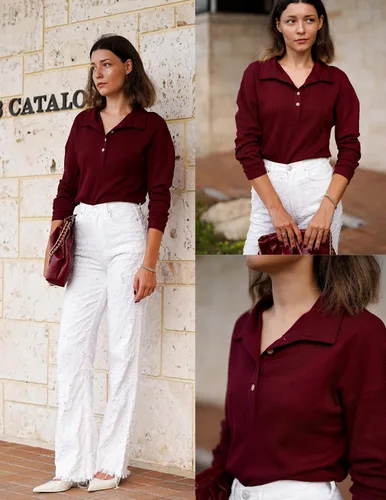 Vista 2 de HOTOUCH Camisas de punto gofre para mujer, blusas casuales con botones y manga larga con cuello