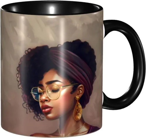Vista 11 de Taza de café, taza de té para mujeres y niñas, taza de diseño único, perfecta para regalos, mujeres afroamericanas afro