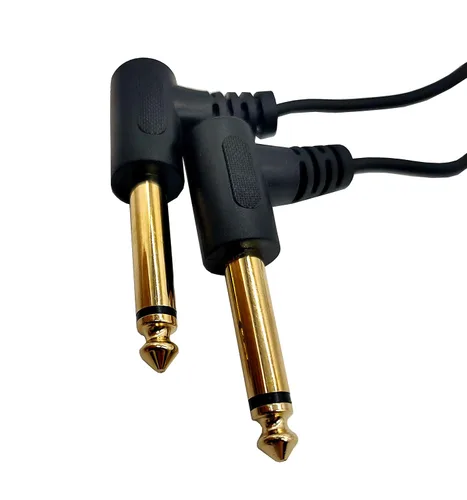 Vista 3 de Cable divisor de 1/4 de pulgada, 1 pie chapado en oro de 0.250 in hembra a doble 2 x 1/4 pulgadas macho TS mono 90 grados ángulo recto cable