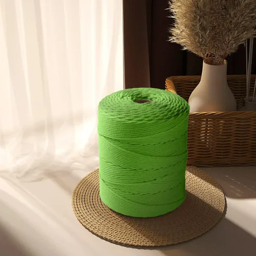 Vista 7 de ZUEXT Cordón de algodón para macramé de 4 mm x 500 m, ZUEXT Cordones trenzados naturales hechos a mano en verde manzana de 4 hebras, cuerda de lana