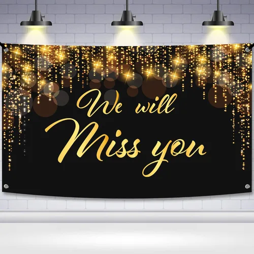 Vista 10 de KatchOn Banner con texto en inglés "We Will Miss You" en negro y dorado
