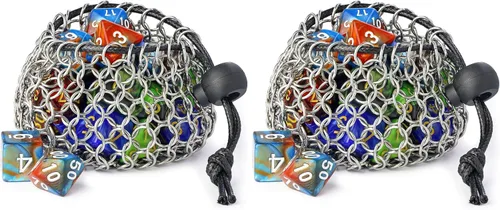 Vista 9 de YOUSHARES Bolsa de dados de acero inoxidable para juego de dados de metal poliédrico D&D, bolsa de dados DND para juego de dados de metal poliédricos