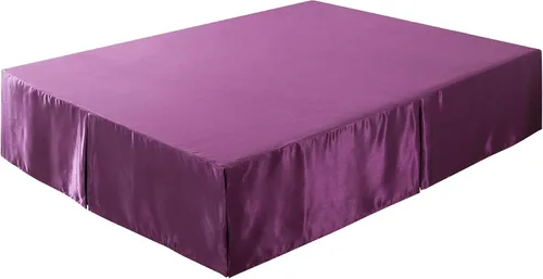 Vista 4 de Tache - Falda de cama de satén sedoso y lustroso con plataforma glamorosa con volantes y plataforma, color negro, tamaño Queen