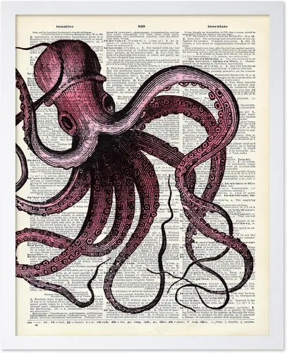 Vista 30 de Poster Master Póster de pulpo para parejas, póster de diccionario, arte Kraken, regalo romántico para él, ella, amantes, decoración náutica