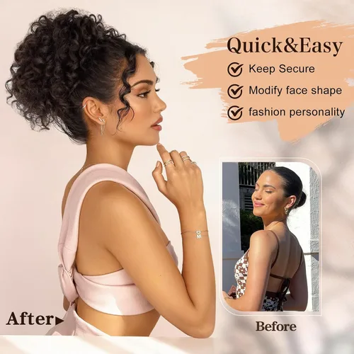 Vista 2 de FREEMEIGE Extensión de cola de caballo, cola de caballo rizada ondulada de 8 pulgadas para mujeres negras, corto, suave, natural, sintético, grueso