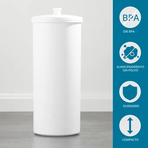 Vista 6 de iDesign Soporte Independiente para Almacenamiento de Papel Higiénico de Baño con Tapa para 3 Rollos Extra, Blanco Con tapa, para 3 rollos