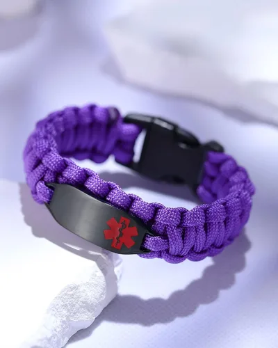 Vista 31 de Pulsera de alerta médica Paracord para hombres y mujeres Pulsera de identificación médica de acero inoxidable con hebillas de liberación lateral