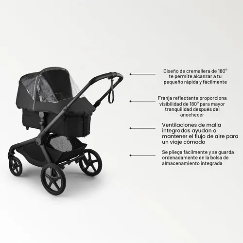 Vista 4 de Bugaboo Cubierta de lluvia de alto rendimiento – Acceso con cremallera de 180°, ventana transparente, tira reflectante, protector contra