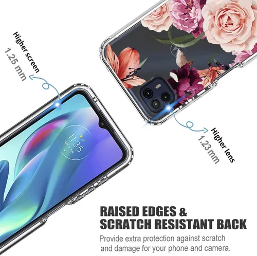 Vista 2 de Funda para Moto G50 5G, Motorola G50 XT2149-1 con protector de pantalla de vidrio templado, funda protectora de cuerpo completo con patrón floral