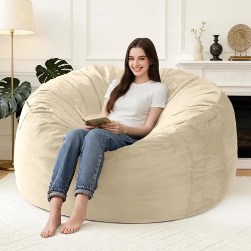 Vista 51 de Silla Puf de 2 Pies con Funda de Terciopelo Ultra Suave Sofá Puf con Espuma con Memoria Sillas Puf de Tamaño Grande Sofá Perezoso para Dormitorio