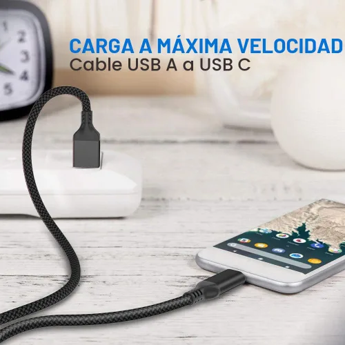 Vista 6 de Cable USB tipo C, paquete de 3 (10 pies+6.6 pies + 3.3 pies) USB A a USB-C 3.1A cable de carga rápida para iPhone 17 16 15 Pro Max Galaxy S25 FE S25
